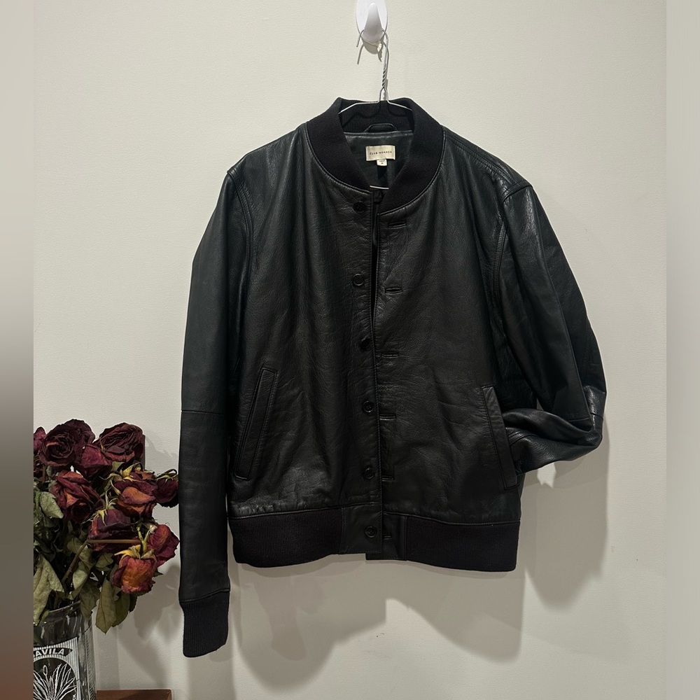 Club Monaco Black Leather Bomber Jacket